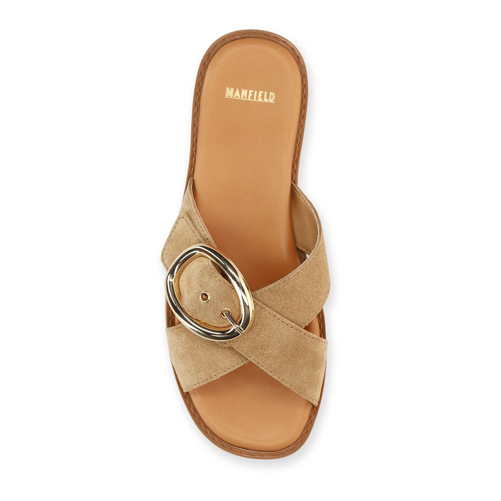 Beigefarbene Veloursleder-Sandalen mit Schnalle