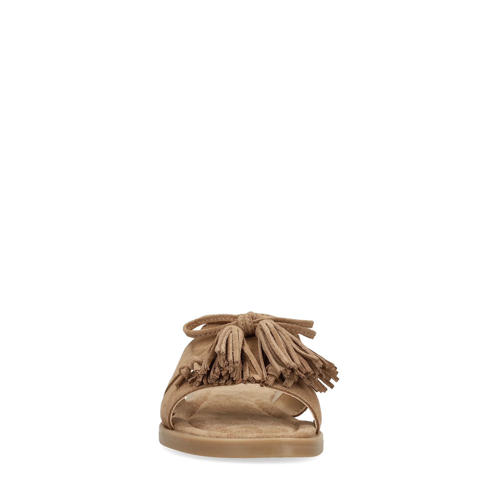 Beige suède slippers met franjes