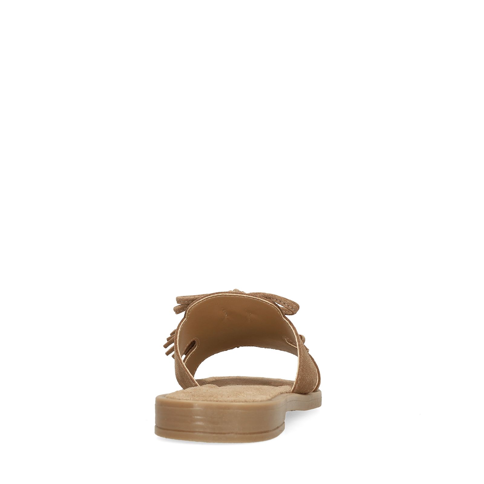 Beige suède slippers met franjes
