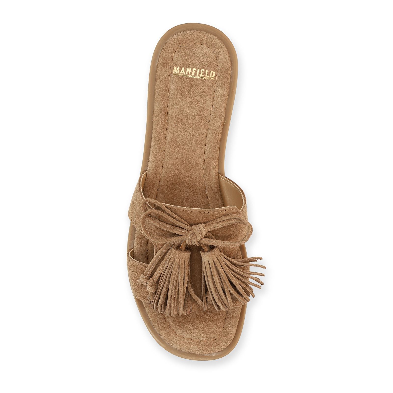 Beige suède slippers met franjes