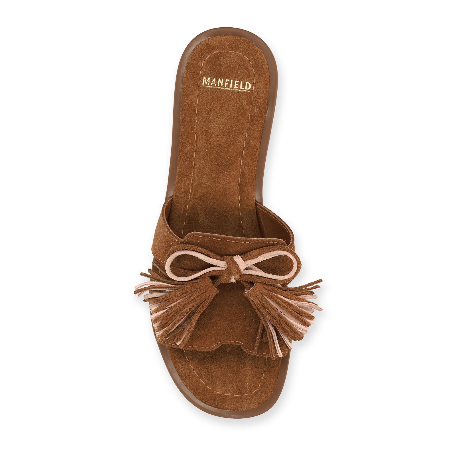 Cognacfarbene Veloursleder-Sandalen mit Fransen