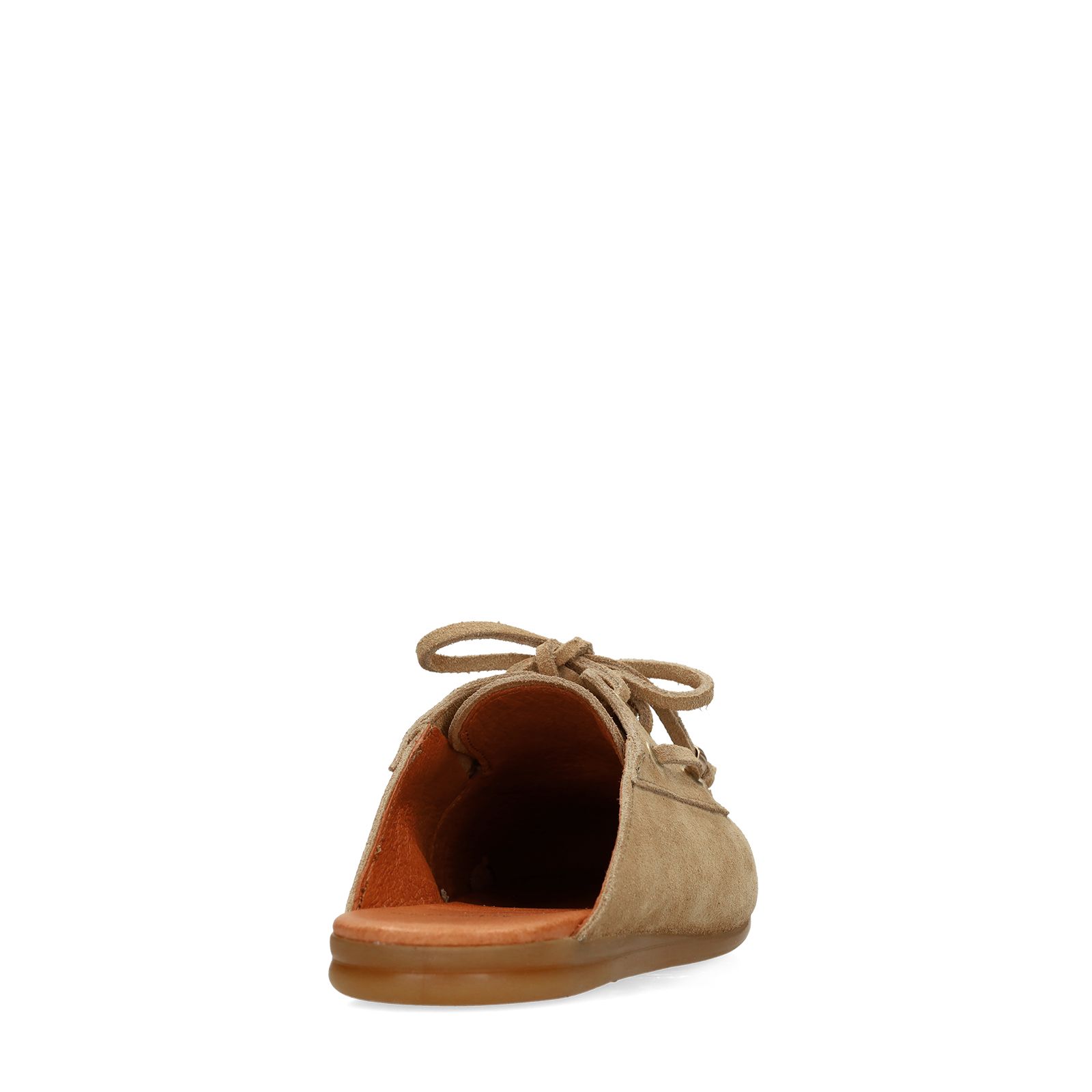Beigefarbene Veloursleder-Mules mit Fransen