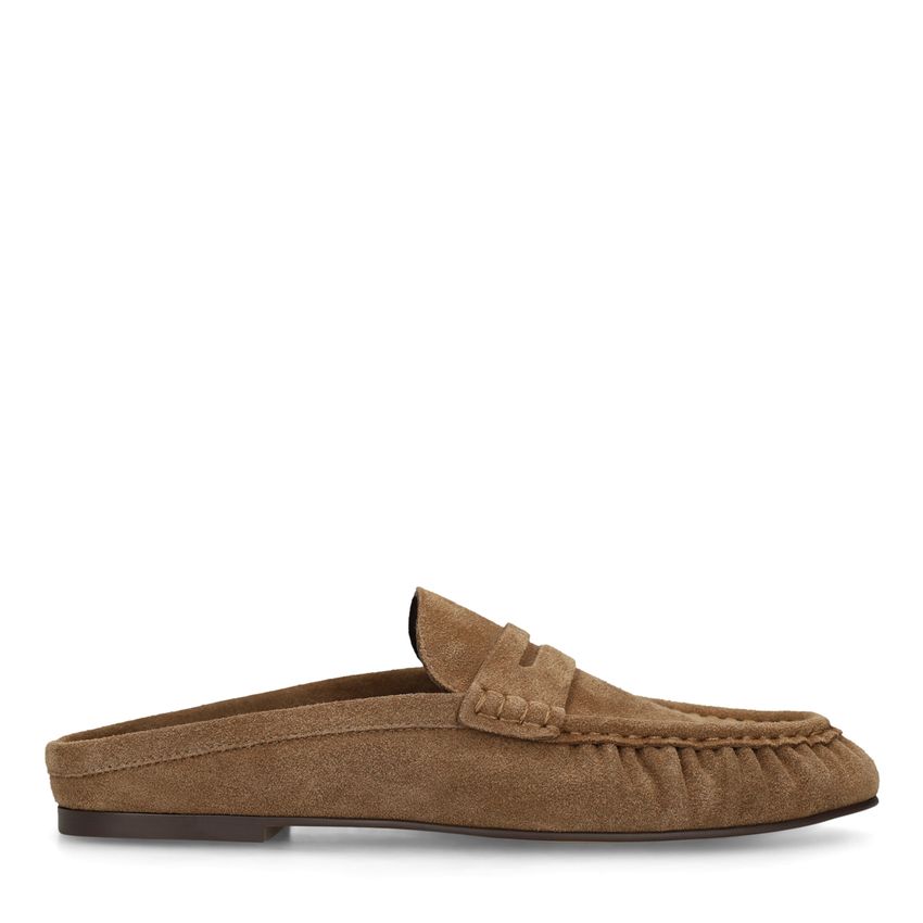 Beigefarbene Mules aus Veloursleder