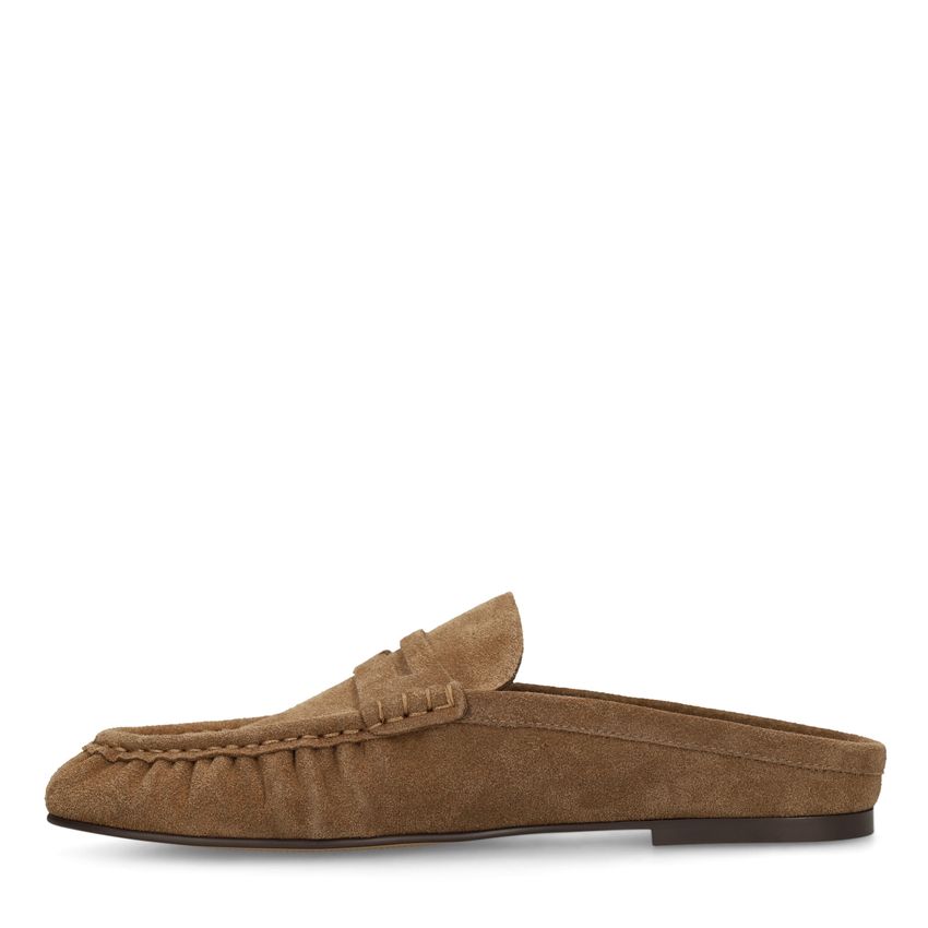 Beigefarbene Mules aus Veloursleder