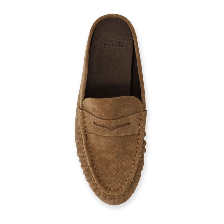 Beigefarbene Mules aus Veloursleder