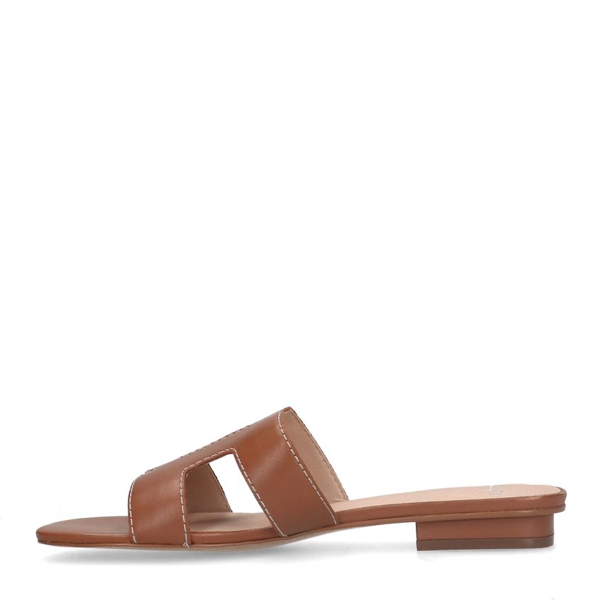 Cognac leren slippers