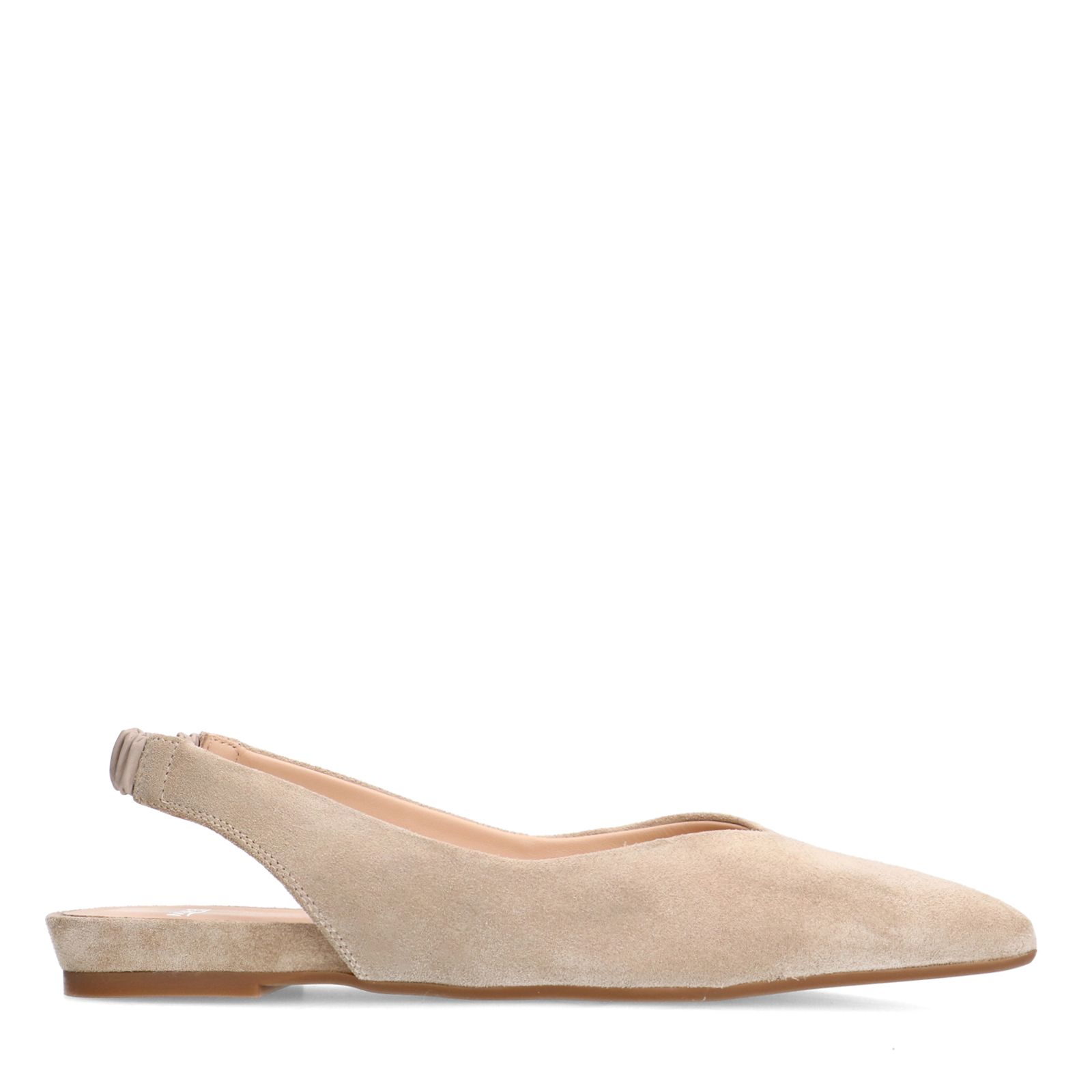 Beigefarbene Veloursleder-Ballerinas mit Knöchelriemchen