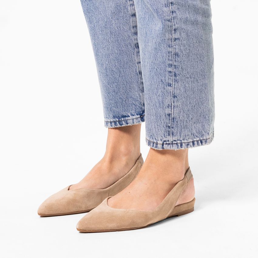 Beige suède slingback ballerina's