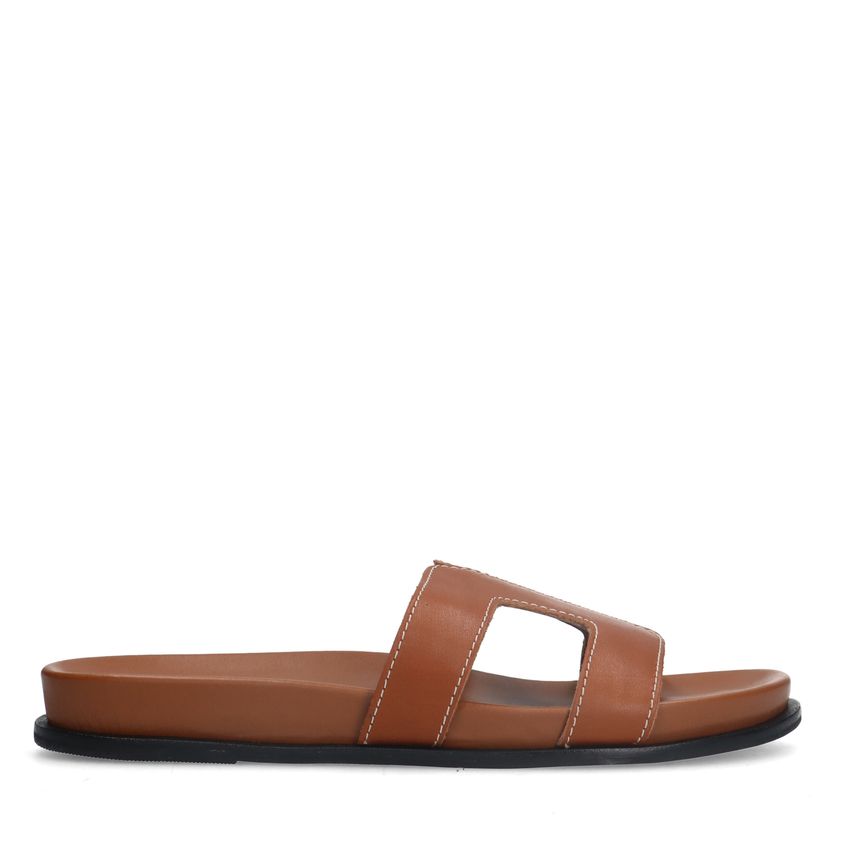 Cognac leren slippers