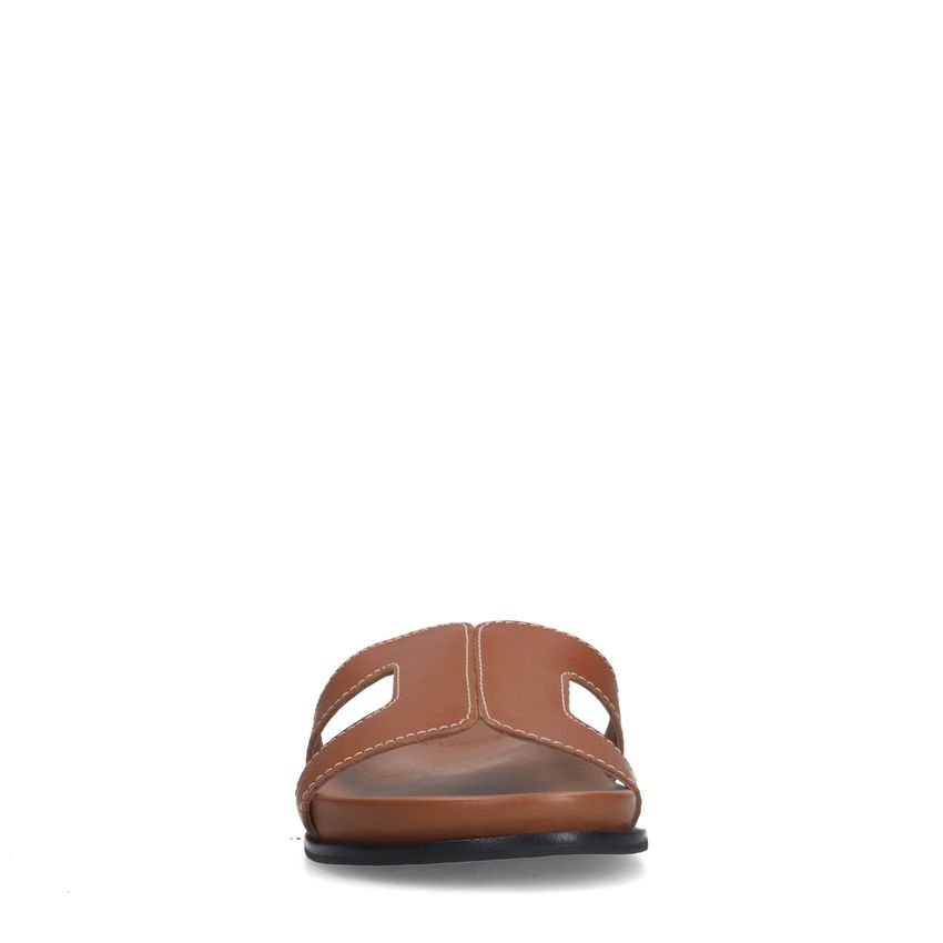 Cognac leren slippers