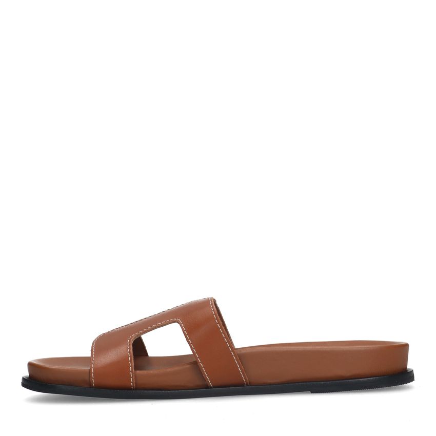 Cognac leren slippers