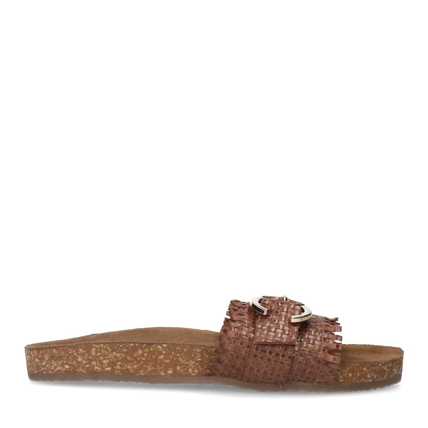 Cognac leren slippers met gesp