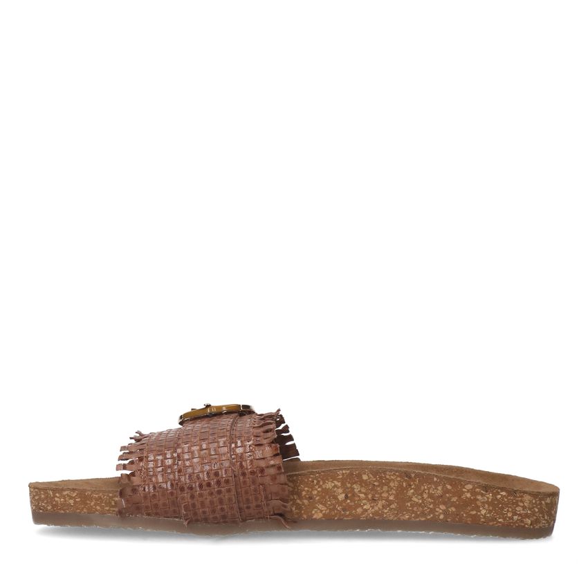 Cognac leren slippers met gesp