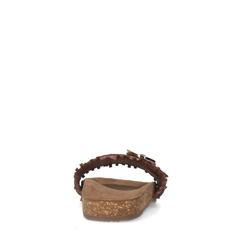 Cognac leren slippers met gesp