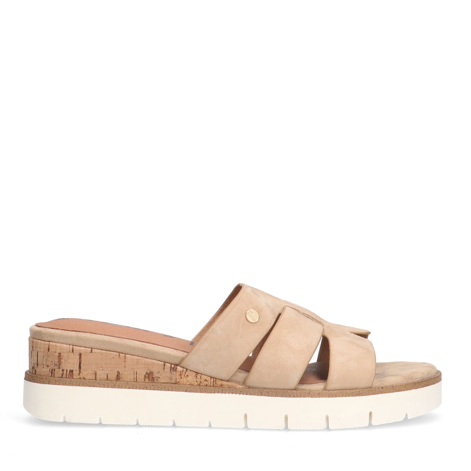 Beigefarbene Veloursleder-Sandaletten