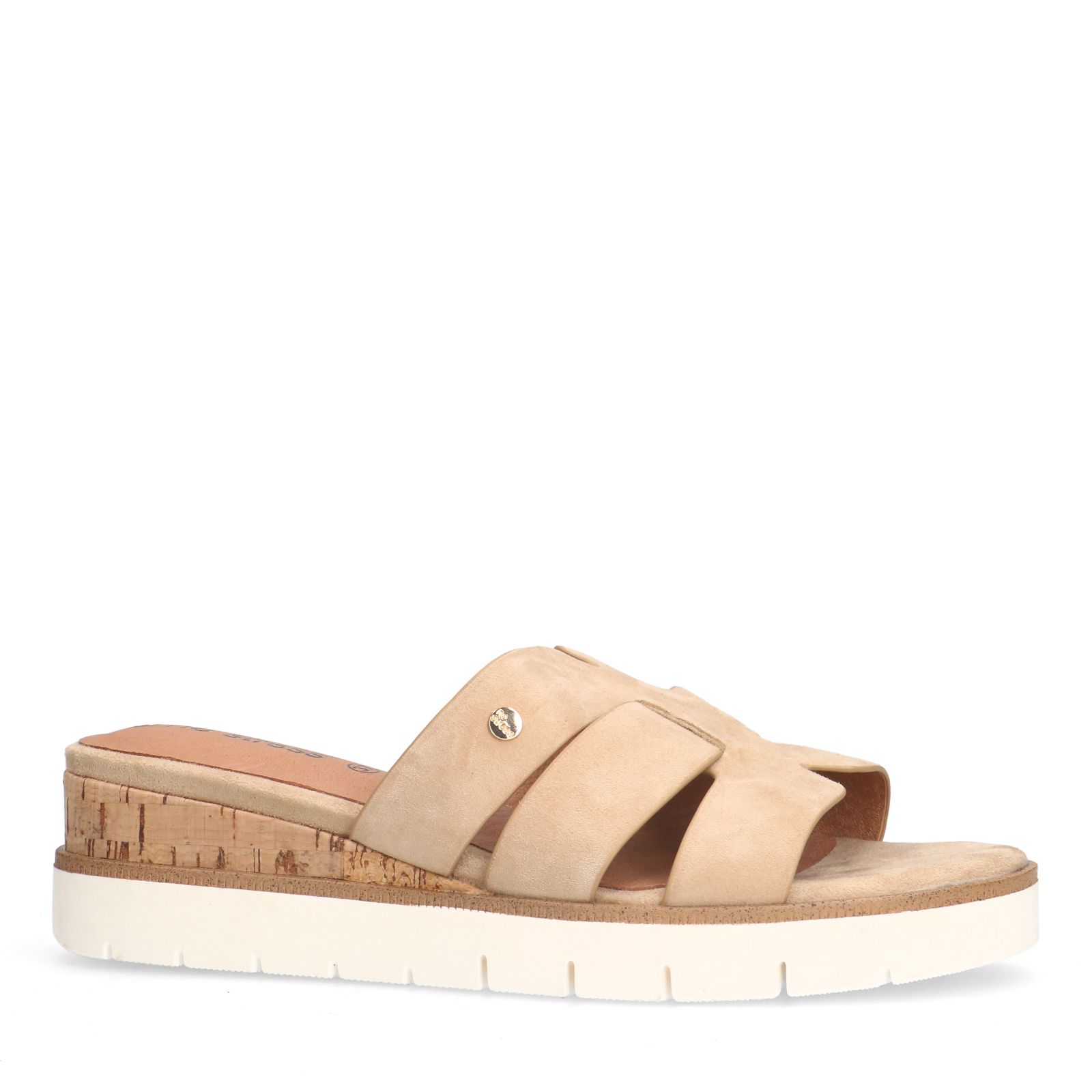 Beigefarbene Veloursleder-Sandaletten