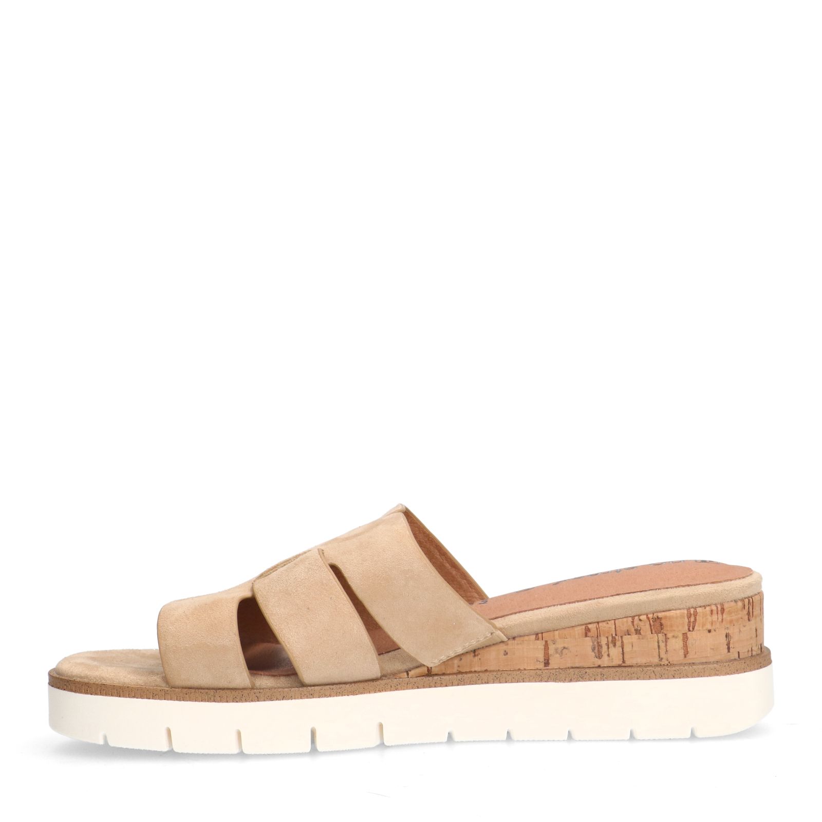 Beigefarbene Veloursleder-Sandaletten