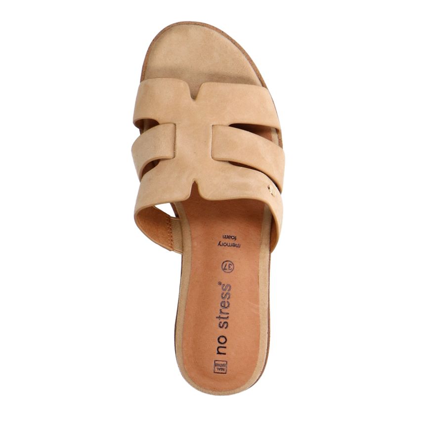 Beigefarbene Veloursleder-Sandaletten
