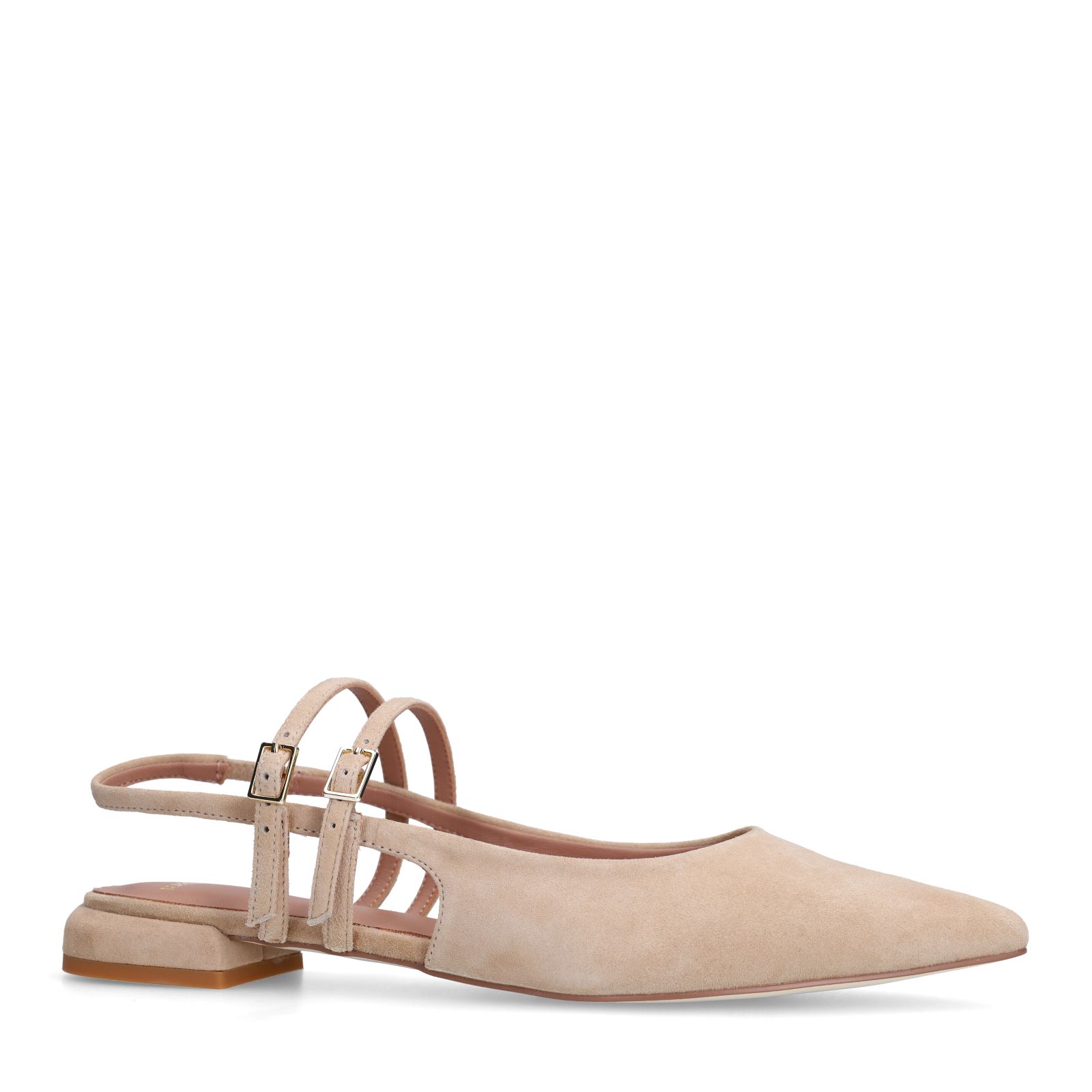 Beigefarbene Veloursleder-Slingbacks mit doppeltem Riemchen