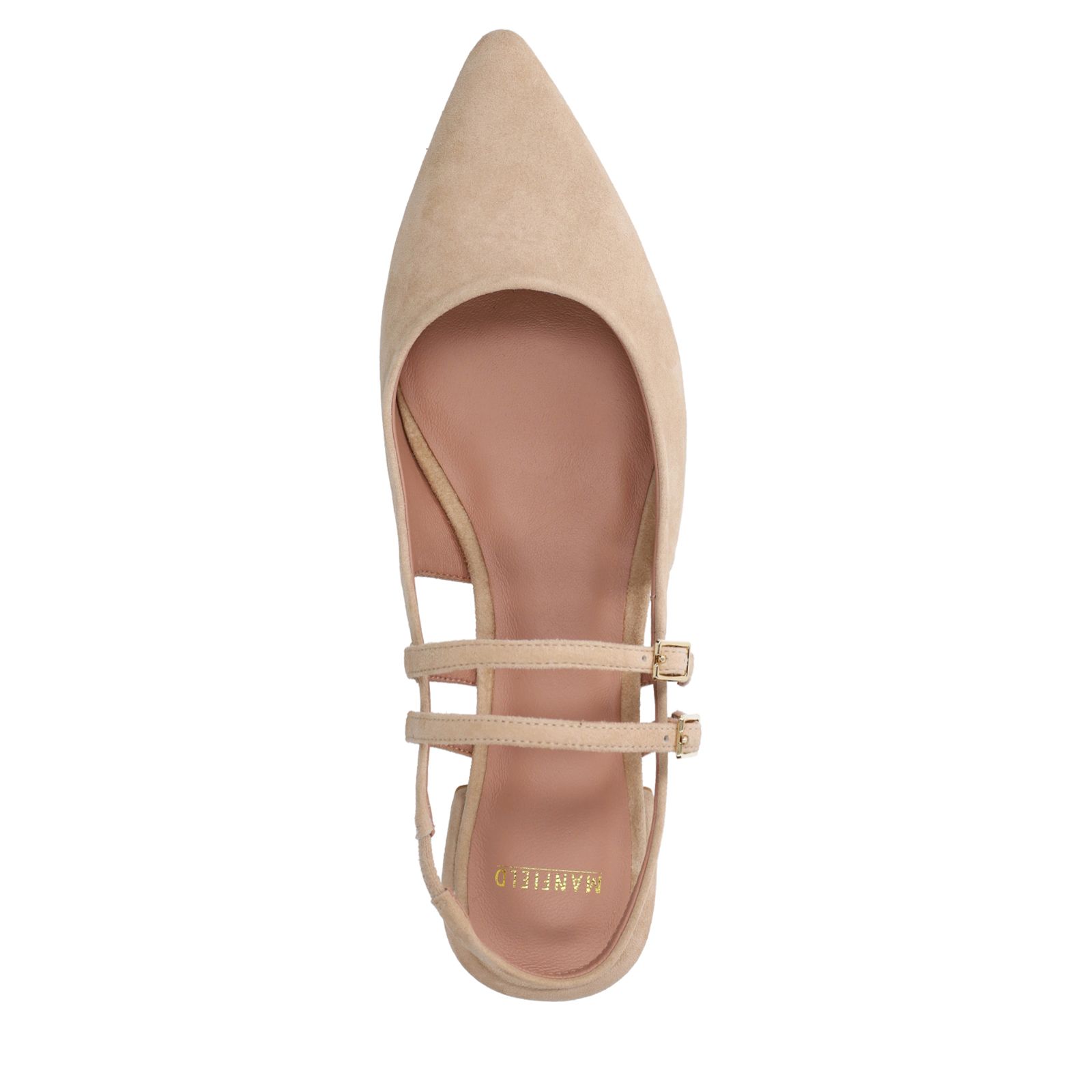 Beigefarbene Veloursleder-Slingbacks mit doppeltem Riemchen