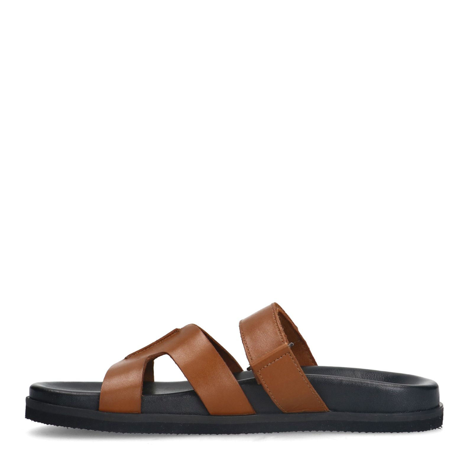 Cognac leren slippers met bandje