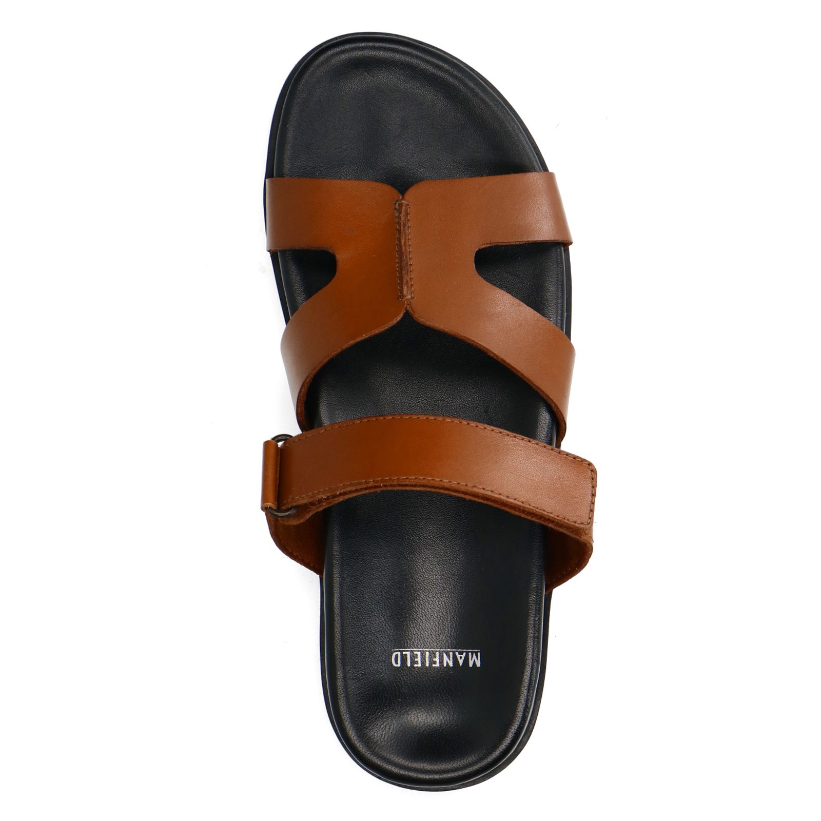 Cognac leren slippers met bandje