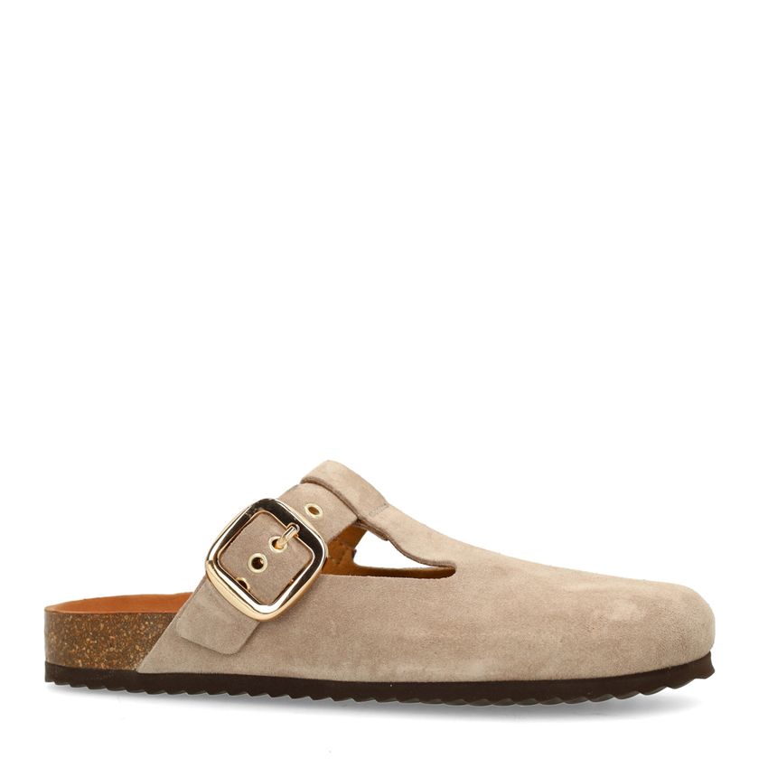 Beige-graue Veloursleder-Clogs