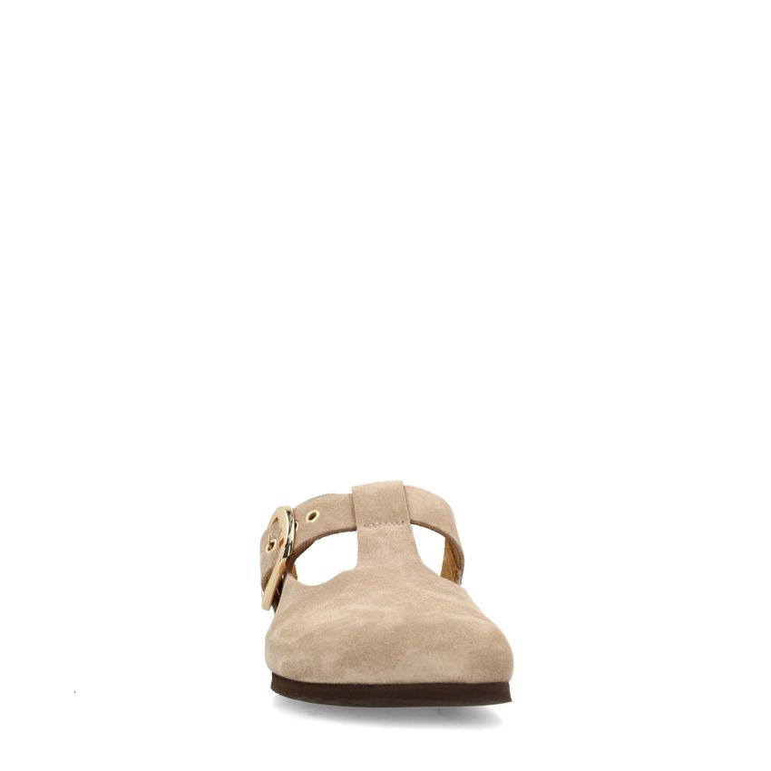 Beige-graue Veloursleder-Clogs