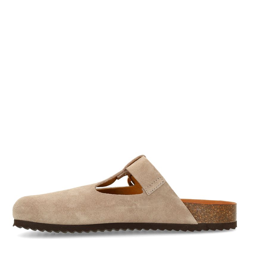 Beige-graue Veloursleder-Clogs