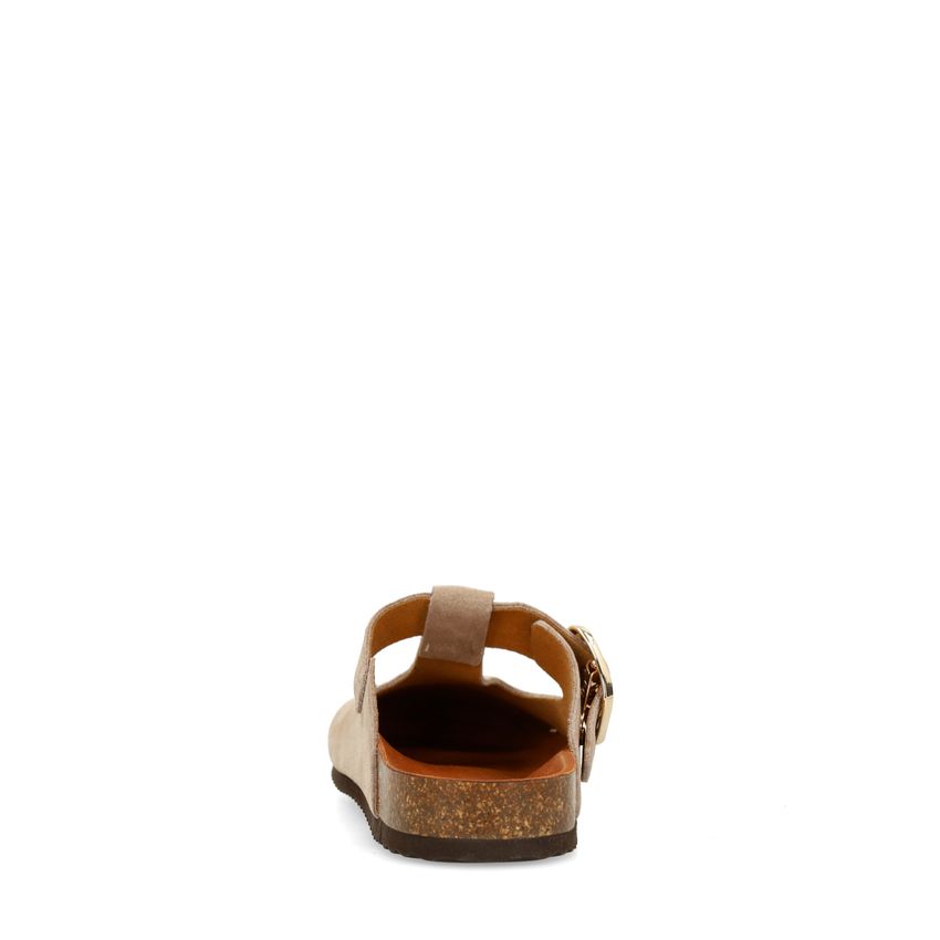 Beige-graue Veloursleder-Clogs