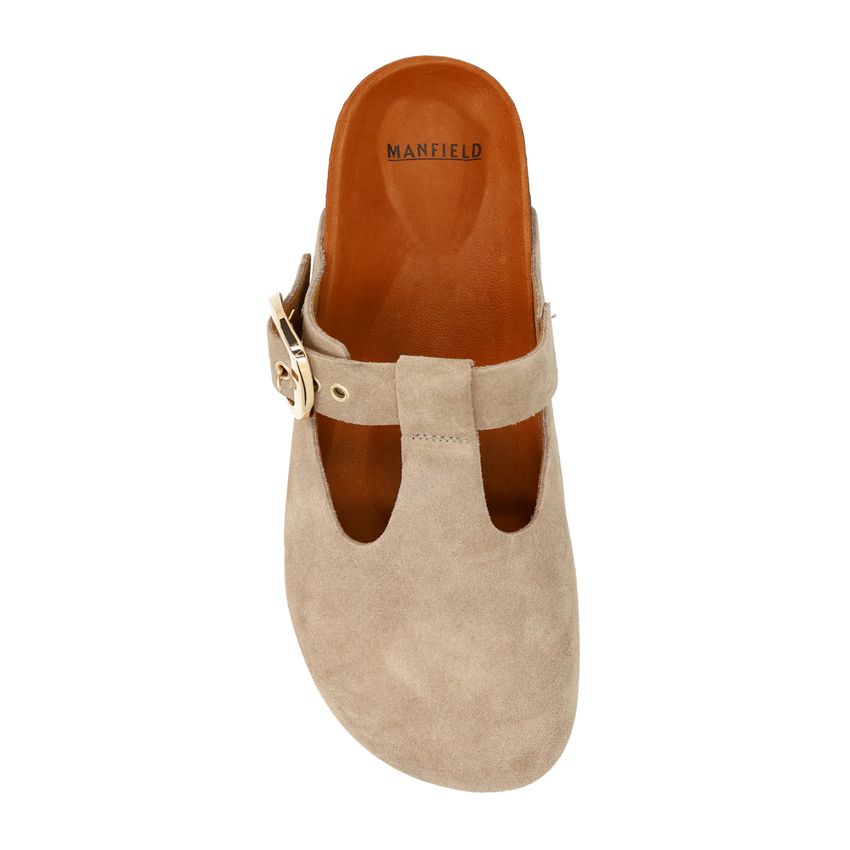 Beige-graue Veloursleder-Clogs
