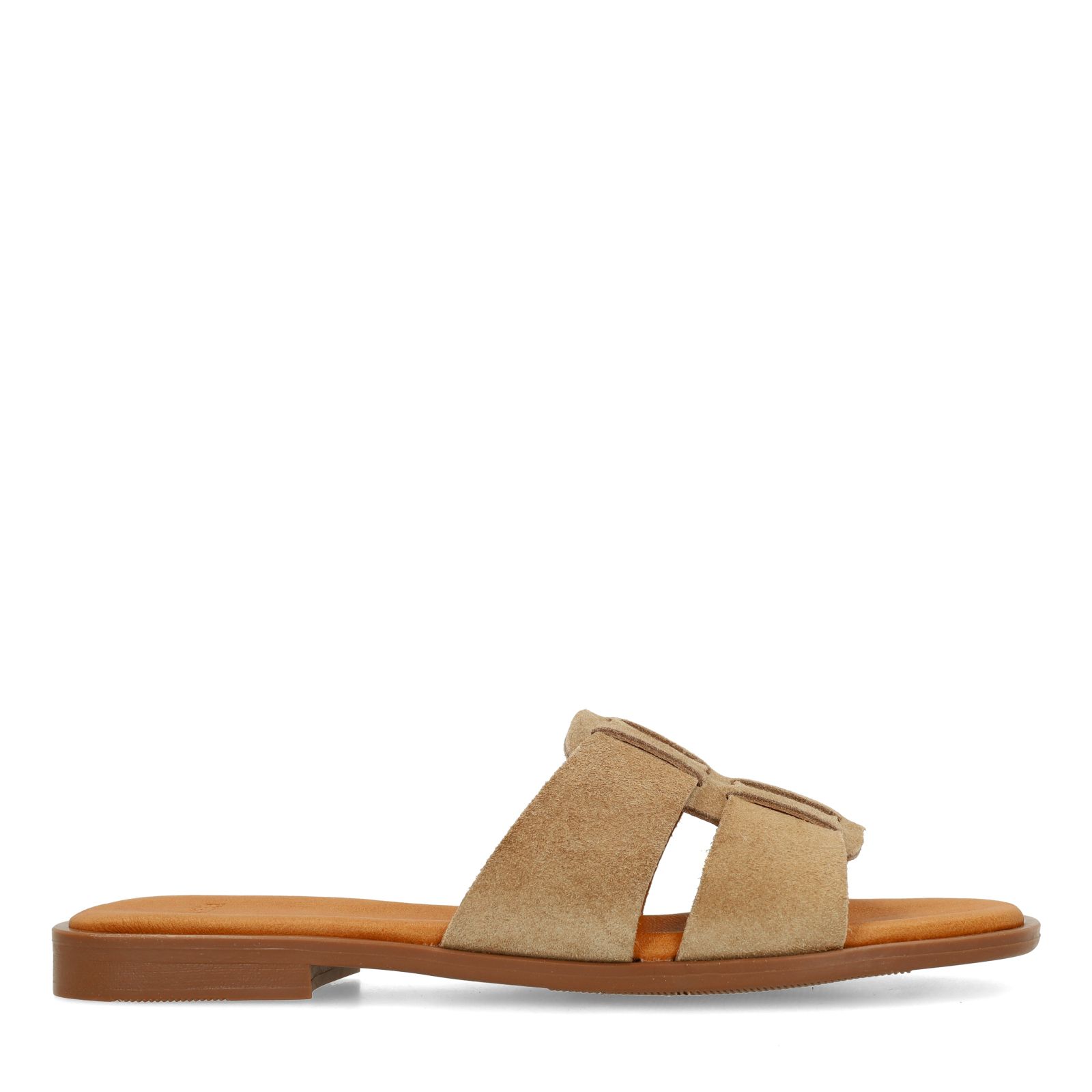 Beigefarbene Veloursleder-Sandalen