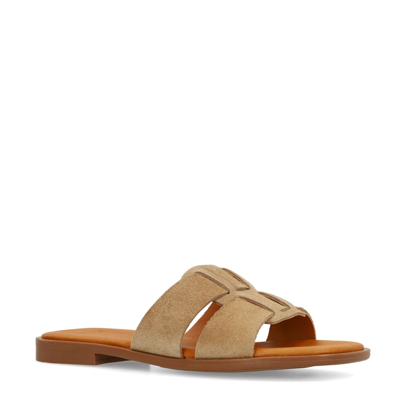 Beigefarbene Veloursleder-Sandalen