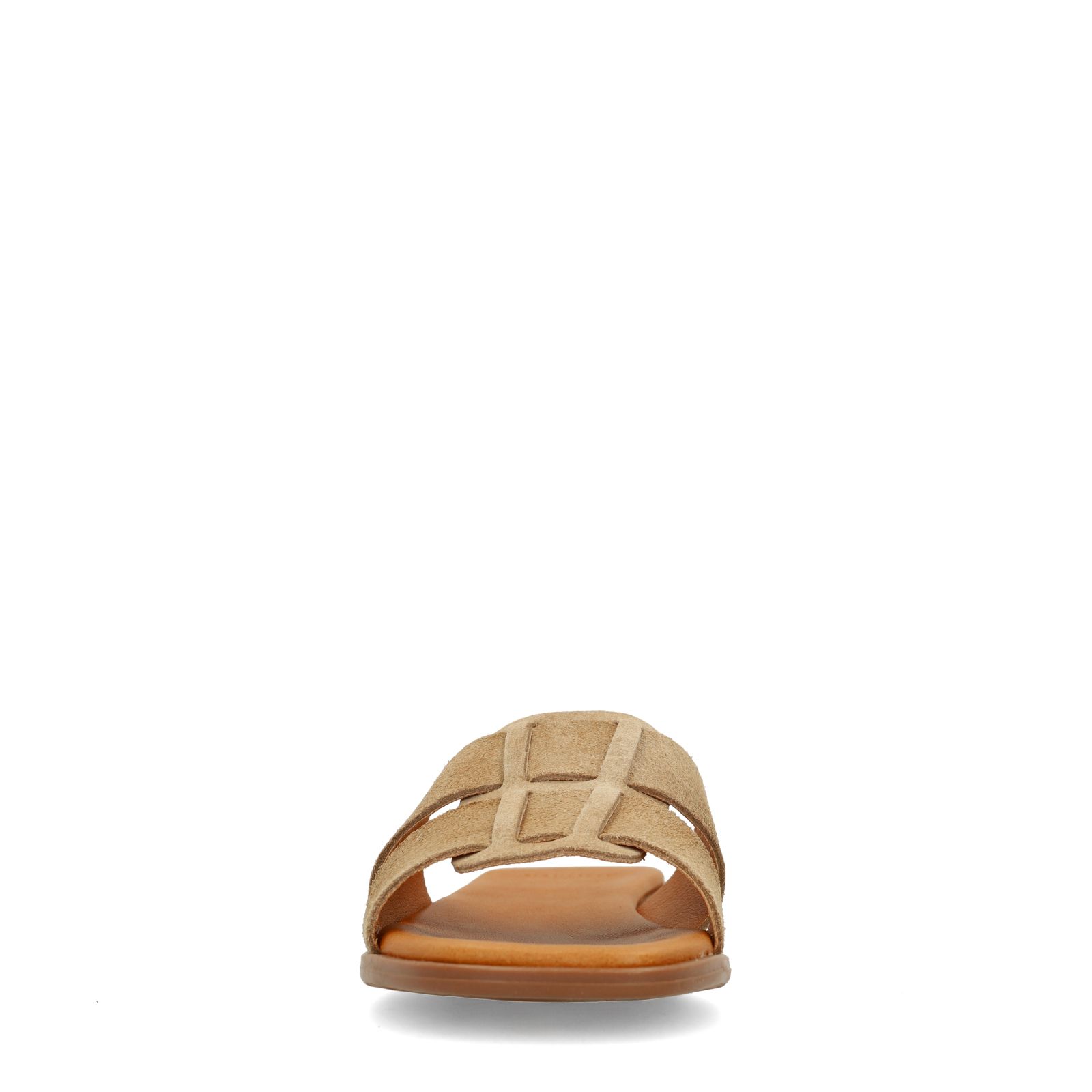 Beigefarbene Veloursleder-Sandalen