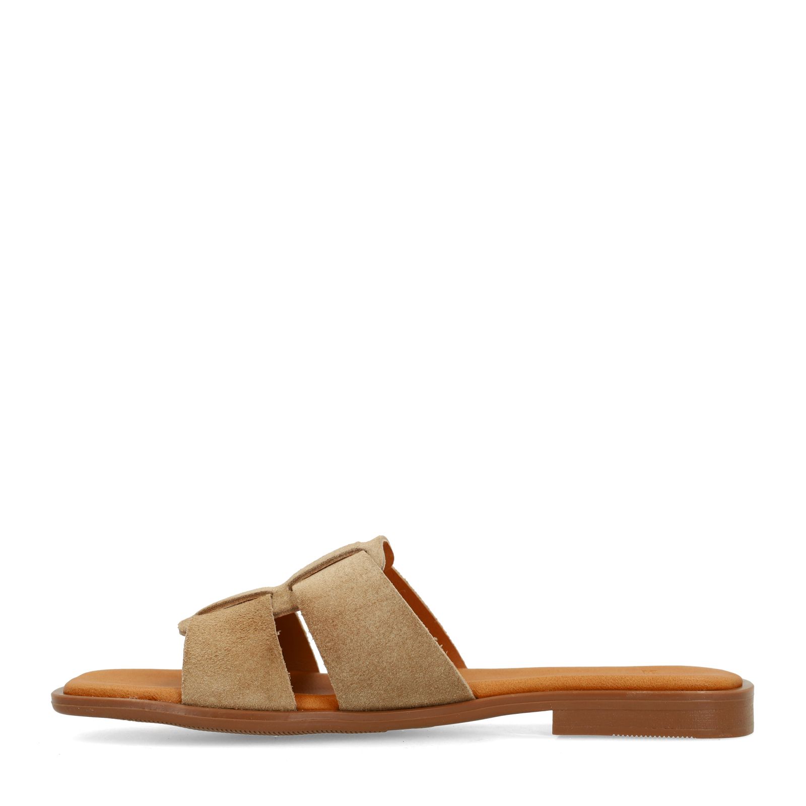 Beigefarbene Veloursleder-Sandalen