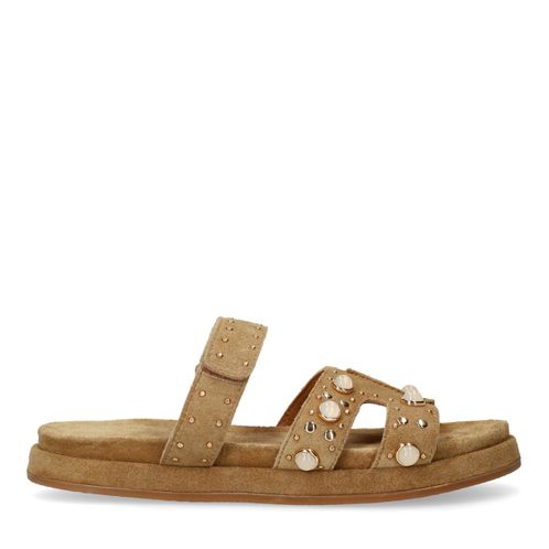 Cognacfarbene Veloursleder-Sandalen mit Riemchen