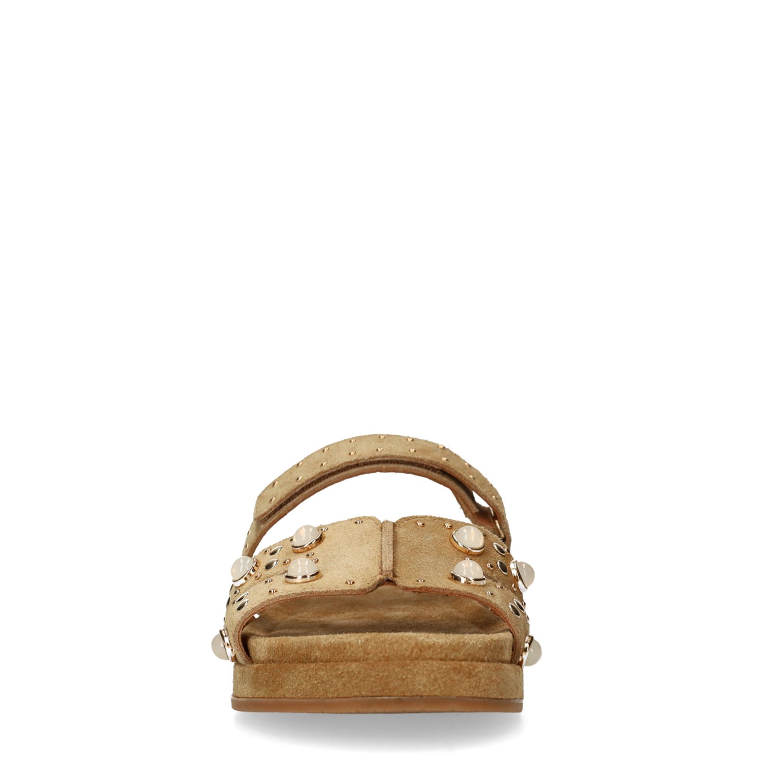 Cognac suède slippers met bandje