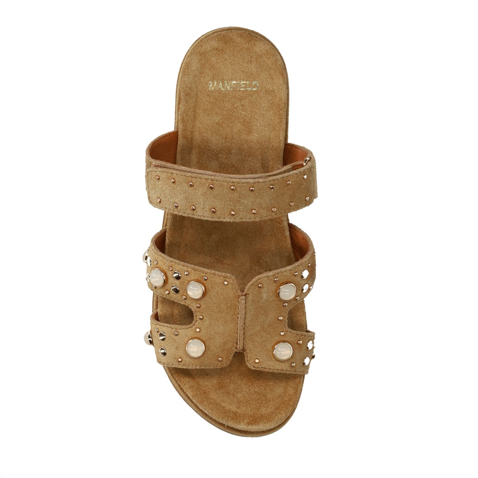 Cognac suède slippers met bandje
