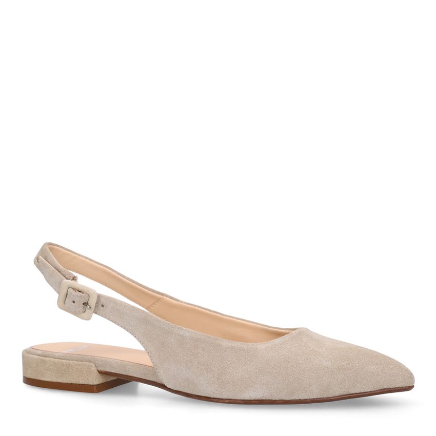 Beigefarbene Slingbacks aus Veloursleder