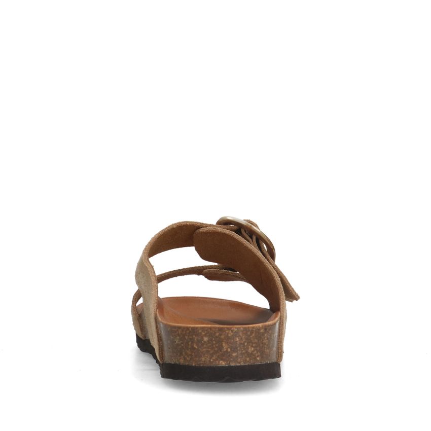 Beigefarbene Veloursleder-Sandalen mit Schnalle