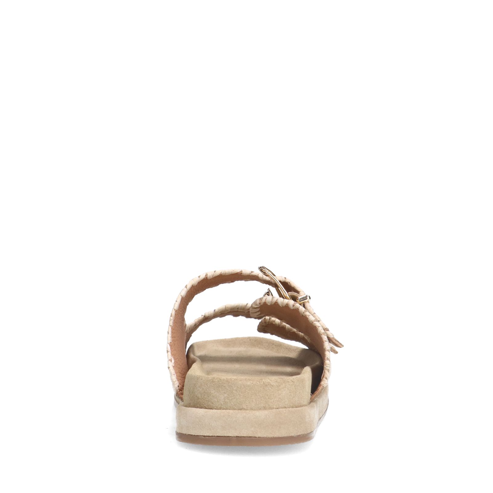 Beige suède slippers met witte details