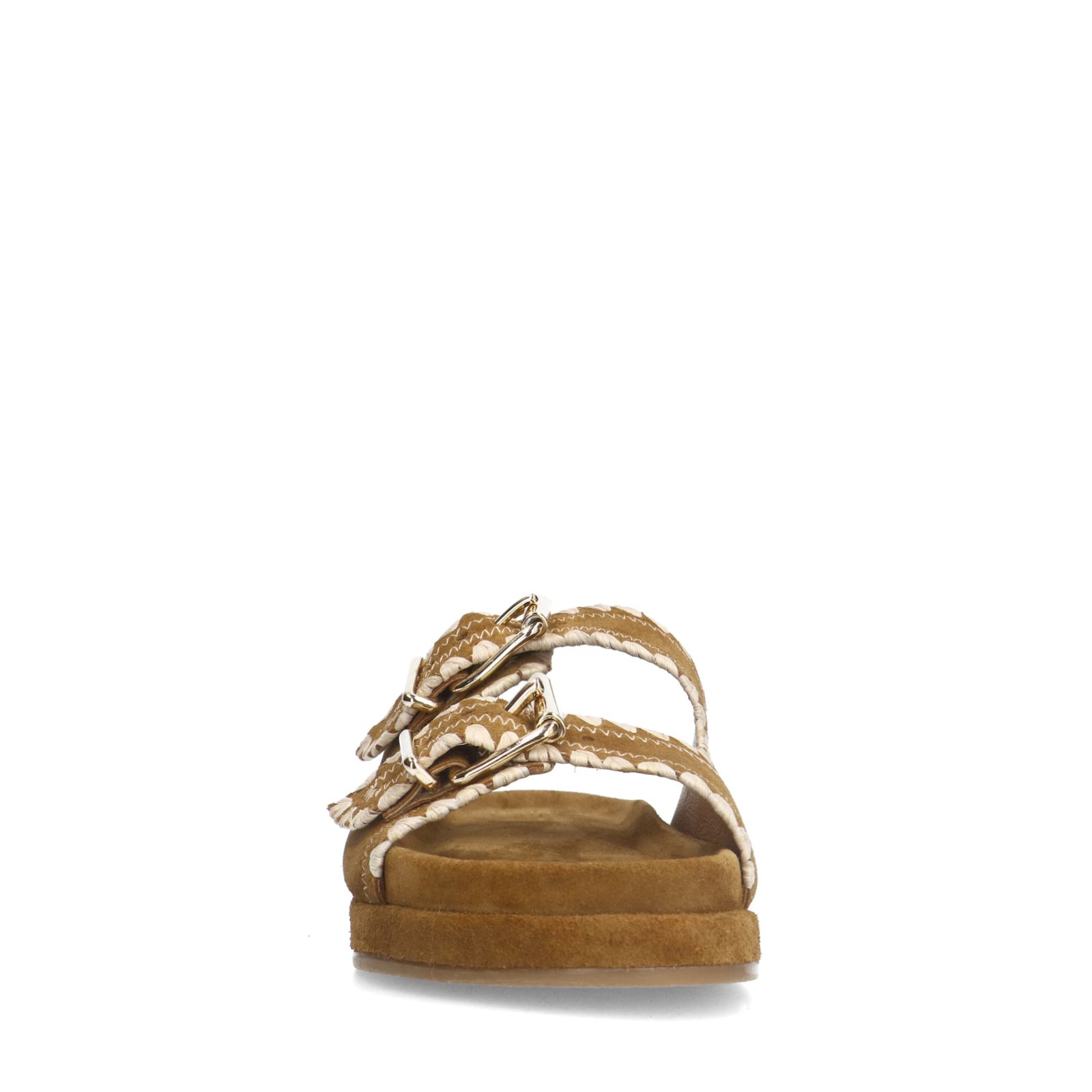 Cognacfarbene Veloursleder-Sandalen mit Schnalle