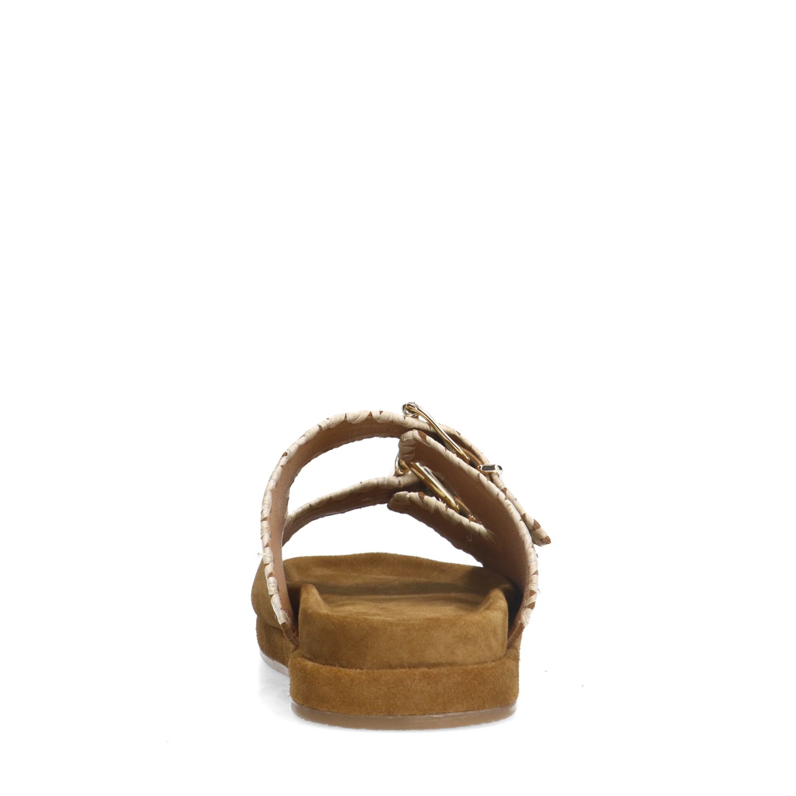 Suède cognac slippers met gesp