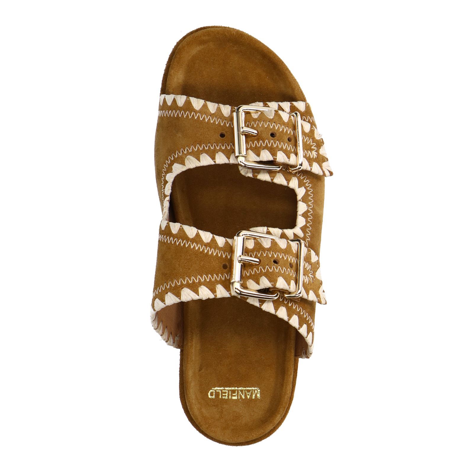 Suède cognac slippers met gesp