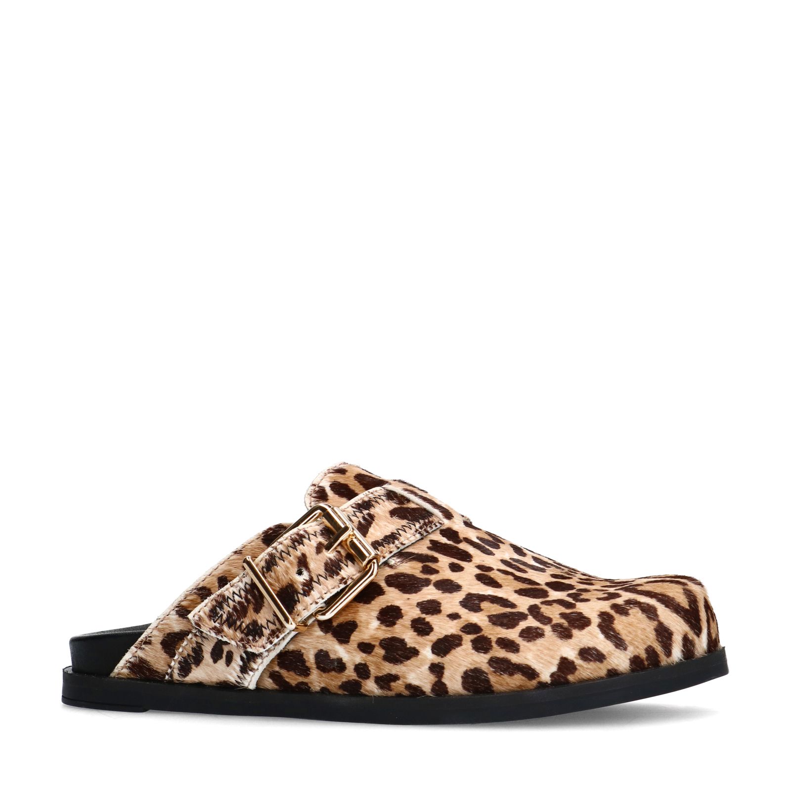 Leopard clogs met ponyhair