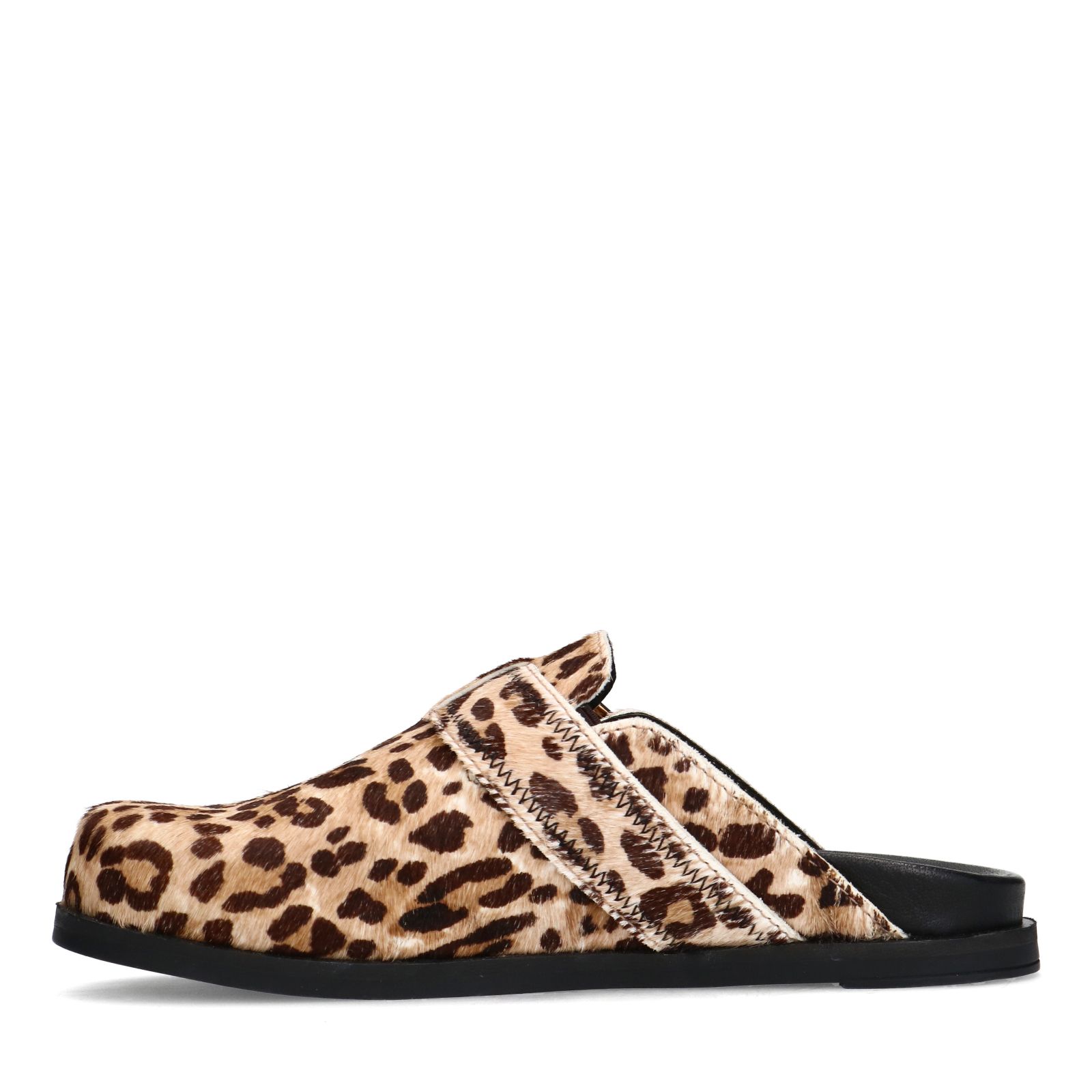Leopard clogs met ponyhair