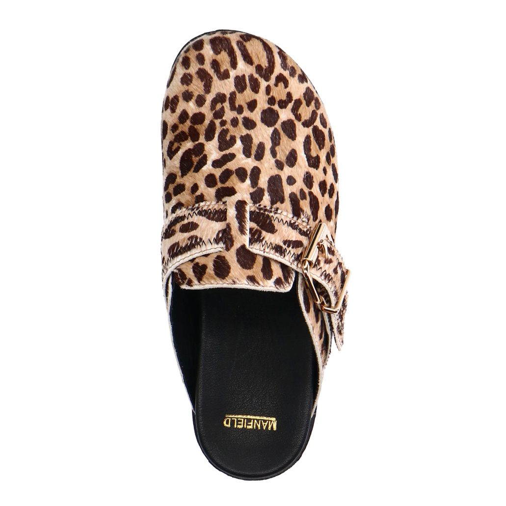 Leopard clogs met ponyhair
