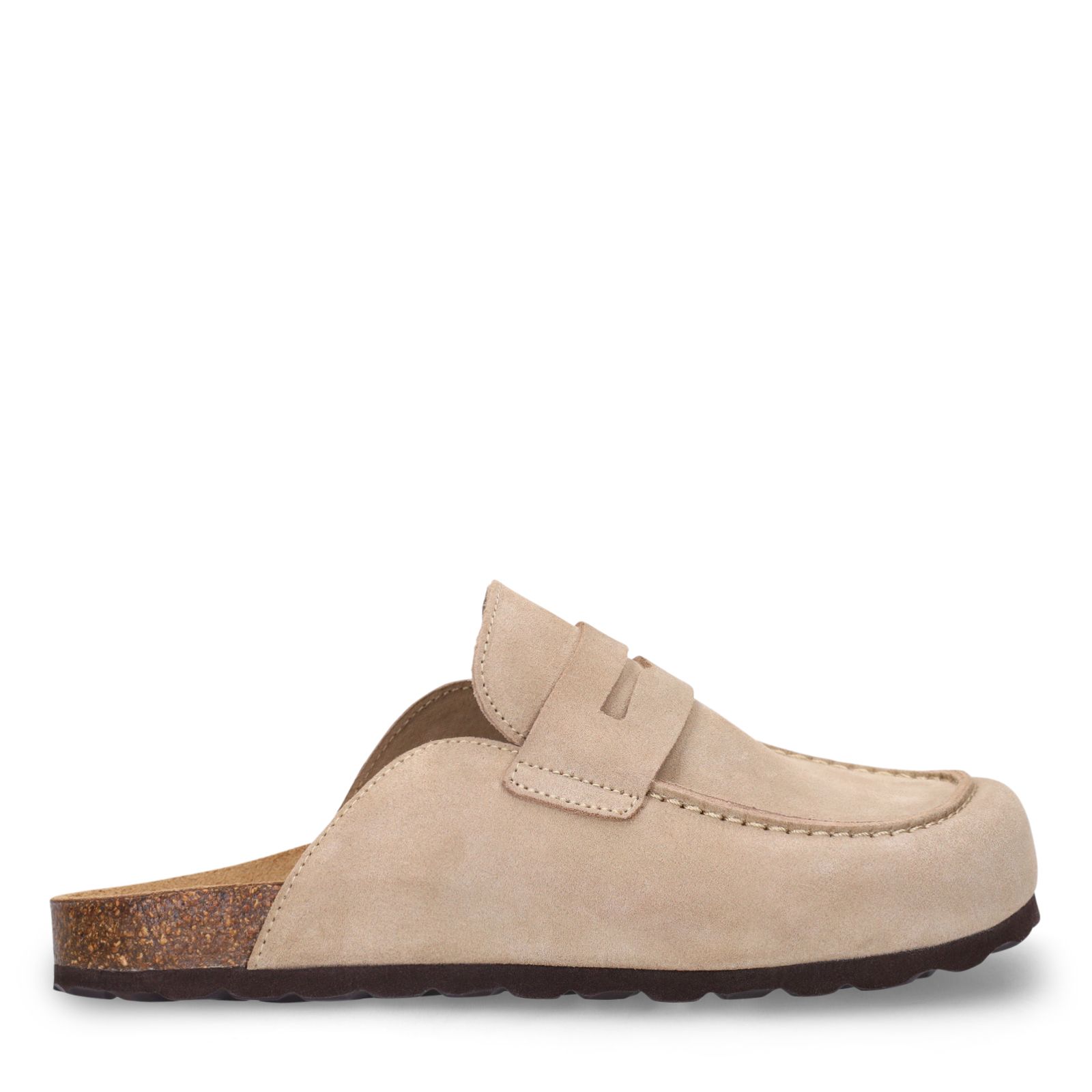 Beigefarbene Veloursleder-Clogs