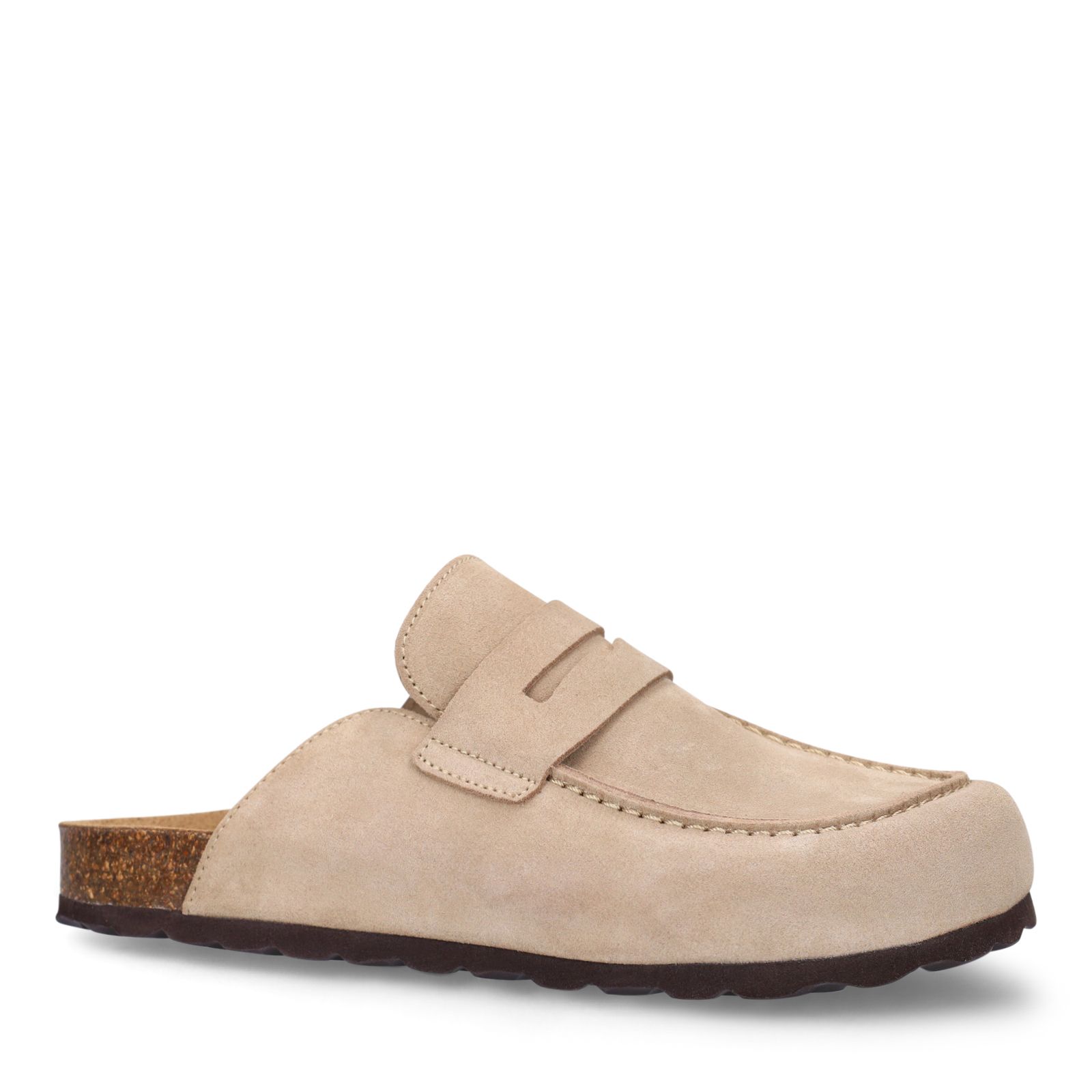 Beigefarbene Veloursleder-Clogs