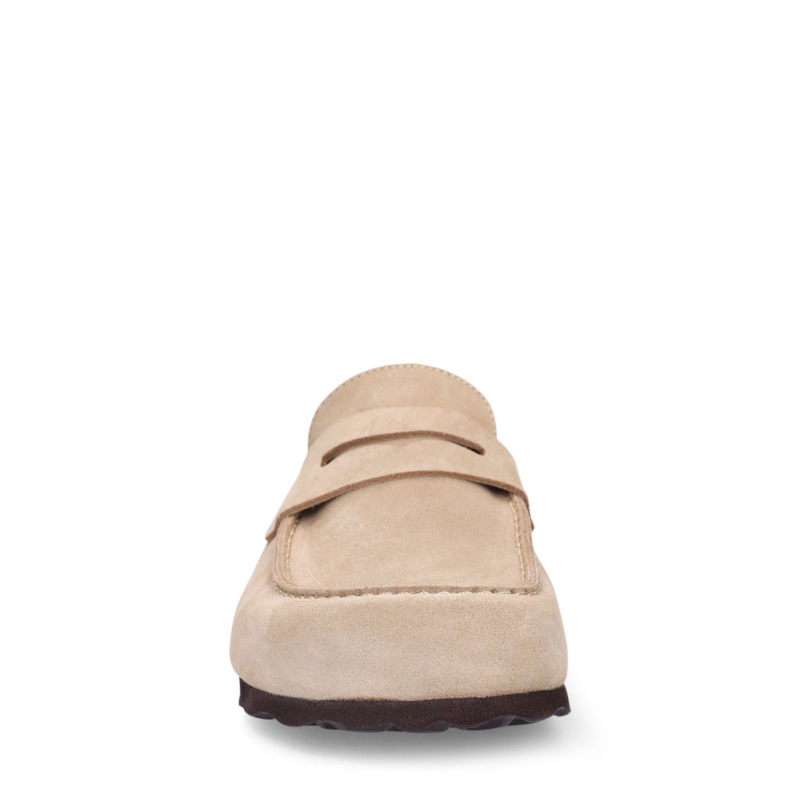 Beigefarbene Veloursleder-Clogs